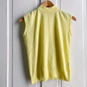 Vintage 60s Yellow Mock Neck Sleeveless Stretch Nylon Top